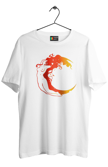 Футболка чоловіча з принтом "Дівчина місяць". Дівчина, зірки, космічне, космос, місяць. 2070702