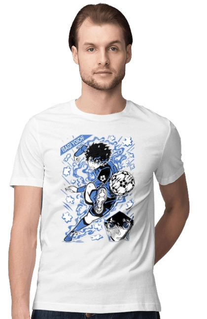 Футболка чоловіча з принтом "Синя в'язниця Йоічі Ісагі". Blue lock, yoichi isagi, аніме, блю лок, йоічі ісагі, манга, синя в`язниця, спорт, спортивне аніме. 2070702