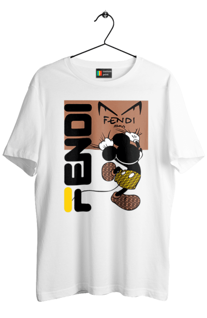 Футболка чоловіча з принтом "Fendi Міккі Маус". Fendi, mickey mouse, бренд, будинок моди, італія, люкс, міккі маус, мода, сумка, фенді. 2070702