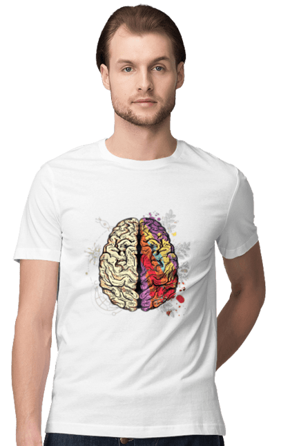 Футболка чоловіча з принтом "Творчість та логіка". Бінарний, біткоїн, біткойн, валюта, гроші, крипто, наука, програміст, программист, творчество, техно, хакер, художник, цветной. 2070702