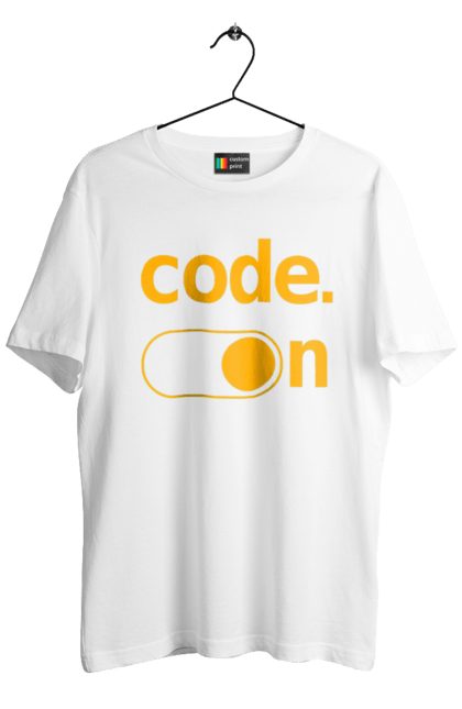 Футболка чоловіча з принтом "Код увімкнено". Айті, айтішник, для айтішника, для програміста, код увімкнено, подарунок айтішнику, подарунок програмісту, програміст, розробник. 2070702