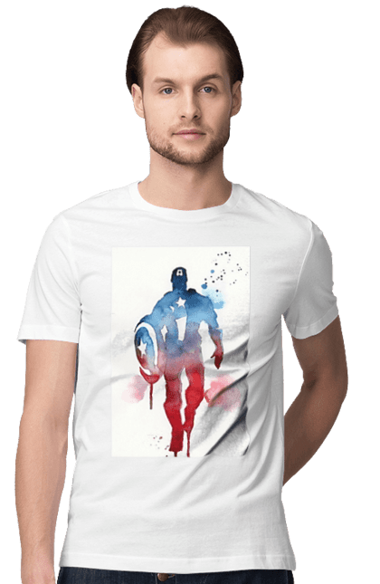 Футболка чоловіча з принтом "Captain America". Captain america, marvel, капітан америка, месники, фанатський принт. CustomPrint.market