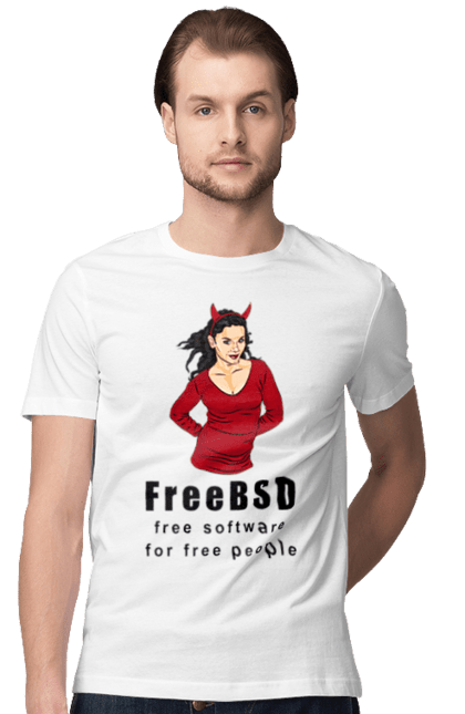 Футболка чоловіча з принтом "Freebsd Для Вільних". Bsd, freebsd, unix, адміністратор, айті, айтішник, безкоштовна, безкоштовно, бестія, вільна, демон, демонесса, доступність, незалежність, операційна система, ос, програміст, програмне забезпечення, свобода, сисадмін, система, системний адміністратор, софт, текст, червоний, чорний. 2070702