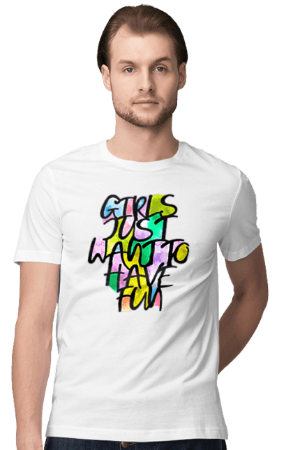 Футболка чоловіча з принтом "Дівчата завжди хочуть повеселитися". Robert hazard, альбом, американська співачка, дівчаткам, діткам, нова хвиля, прикольний лейбл, синді лопер. ART принт на футболках
