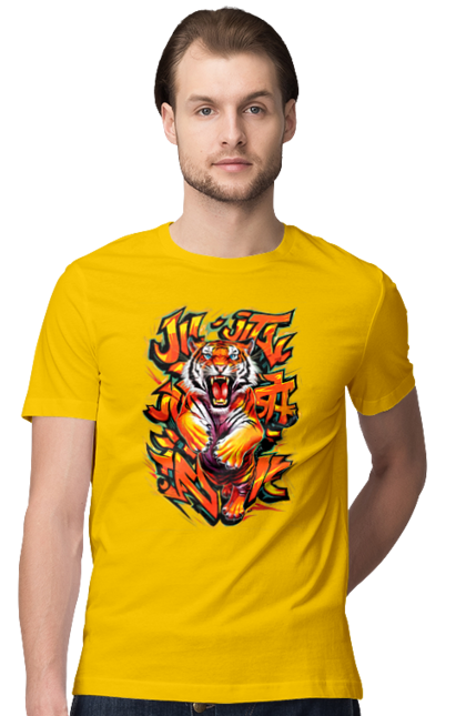 Men's t-shirt with prints Jujutsu. Animal, japan, jiu jitsu, jujutsu, martial arts, ninja, samurai, sport, tiger. 2070702