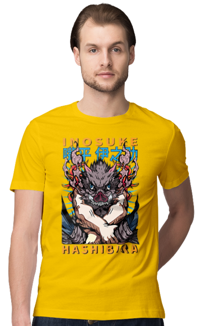 Men's t-shirt with prints Demon Slayer Inosuke. Anime, demon slayer, inosuke, inosuke hashibira, kimetsu no yaiba, manga. 2070702