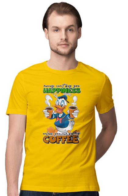 Men's t-shirt with prints Donald Duck Coffee. Animated series, cartoon, coffee, cup, disney, donald duck. 2070702