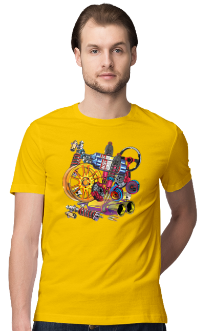 Men`s t-shirt with prints Carparts. Auto parts, car, carparts, drive, drug, machine, race. 2070702