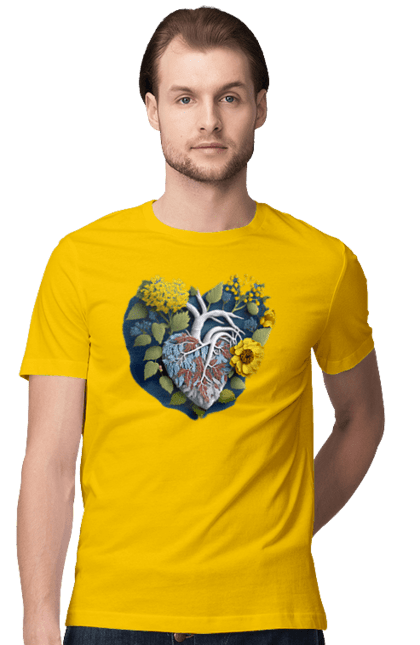 Футболка чоловіча з принтом "Серце квіти". Люблю україну, перемога україни, серце, символи україни, соняшник, традиції україни, україна. 2070702