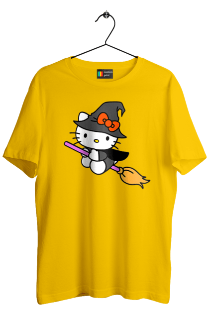 Men's t-shirt with prints Hello Kitty Halloween. Brand, cat, character, halloween, hello kitty, kitten, kitty, witch. 2070702