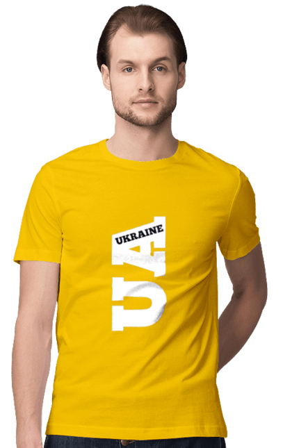 Футболка чоловіча з принтом "Україна". Абревіатура, батьківщина, емблема, логотип, напис, текст, україна. 2070702