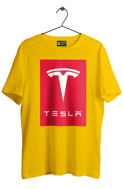 Футболка чоловіча з принтом "Tesla". Авто, бренд, ілон маск, логотип, тесла. CustomPrint.market