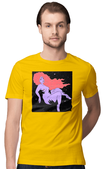 Футболка мужская с принтом Фиолетовая Девушка В Черной Дыре. Девушка, лапают. 2070702