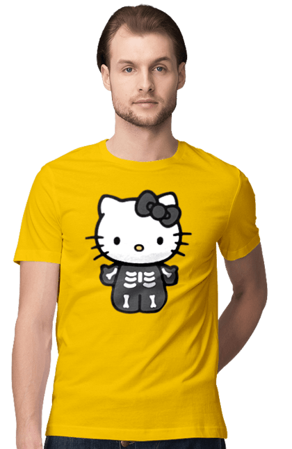 Men's t-shirt with prints Hello Kitty Halloween. Brand, character, halloween, hello kitty, kitten, kitty, skeleton, zombie. 2070702