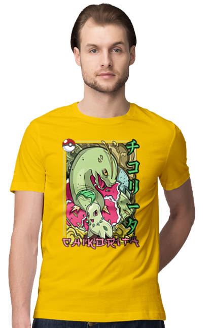 Men's t-shirt with prints Pokemon Chikorita. Anime, chikorita, games, nintendo, pokemon, pokemon go. 2070702