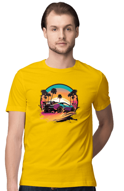 Футболка чоловіча з принтом "Ламборджині Сінтвейв". Авто, автомобіль, ламба, ламборджині, машини, сінтвейв. 2070702