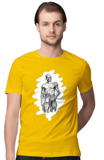 Футболка чоловіча з принтом "Кіборги україни". Вуса, зброя, кіборг, козак, патріот, пістолет, українець, чуб. 2070702