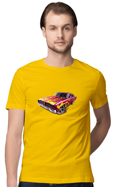 Футболка чоловіча з принтом "Кастом автомобіль". Авто, автомобіль, аерографія, вогонь, кастом, машина, полум я, тюнінг. 2070702