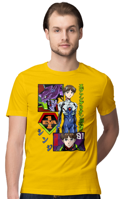 Men's t-shirt with prints Evangelion. Angel, anime, eva 01, evangelion, manga, neon genesis evangelion, shinji. 2070702