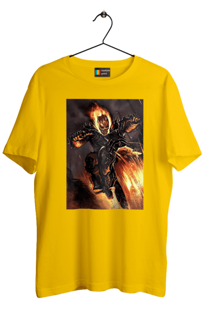 Men`s t-shirt with prints Hell Racer. Chopper, fire, hell racer, motorcycle, skeleton. 2070702