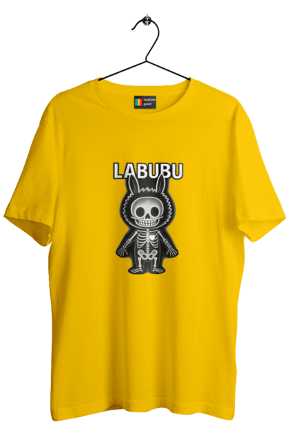 Футболка чоловіча з принтом "Лабубу". Анатомія, кістки, лабубу, миложутко, мінімалізм, рентген, серце` що світиться, скелет, череп, чорнобіле. 2070702