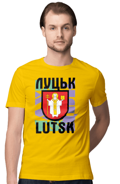 Футболка чоловіча з принтом "Луцьк". Герб, луцьк, міста україни, місто, напис, україна. ART принт на футболках