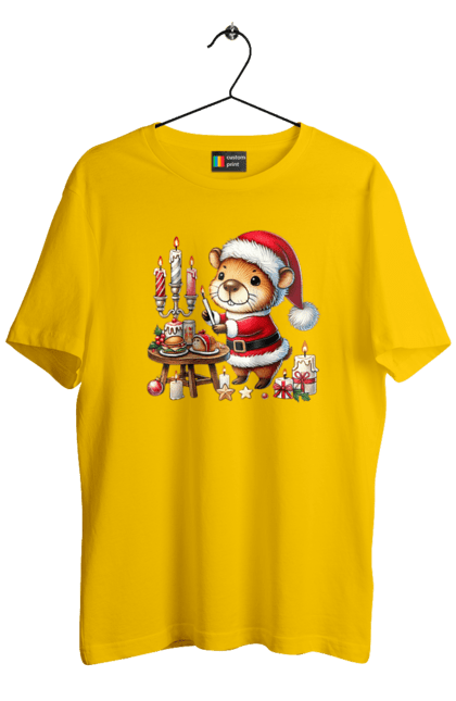 Men's t-shirt with prints Capybara and Christmas Dinner. Animal, capybara, christmas, christmas capybara, christmas dinner, gift, holiday, new year, new year`s gift, santa. 2070702