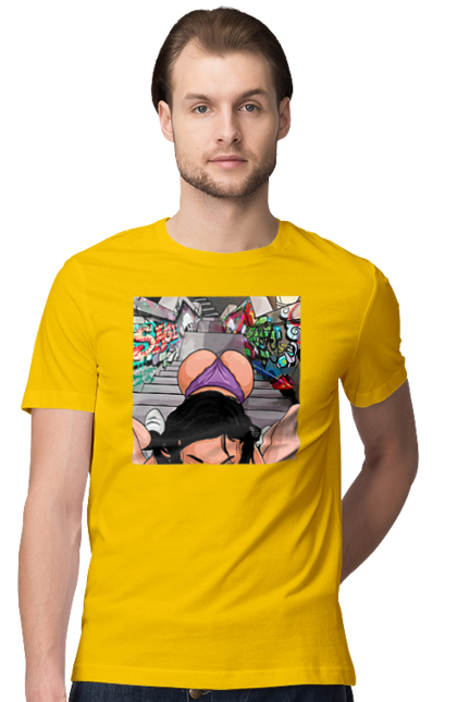 Футболка чоловіча з принтом "Дівчина На Колінах Перед Хлопчиною". Гола, жопа, на колінах, смоктати. 2070702