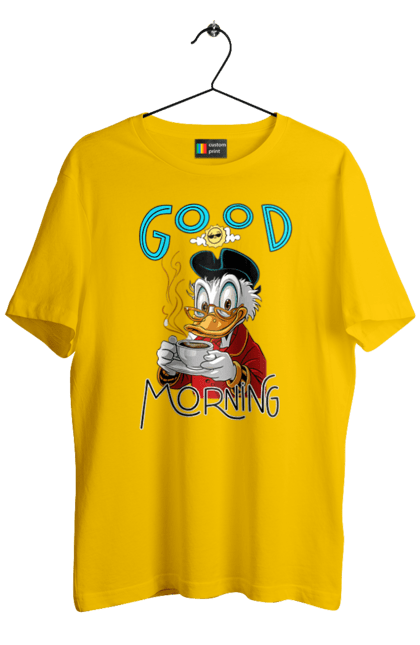 Men's t-shirt with prints Scrooge McDuck. Coffee, cup, disney, mcduck, scrooge, scrooge mcduck, uncle scrooge. 2070702