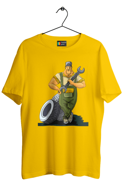 Футболка мужская с принтом Автомастер. Гаечный ключ, колеса, профессия. 2070702