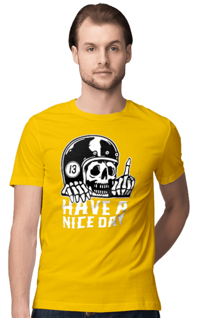 Men`s t-shirt with prints Have a nice day. Fak, have a, nice day, scull, thirteen, with a skull. 2070702