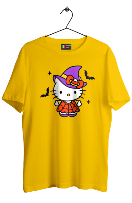 Men's t-shirt with prints Hello Kitty Halloween. Brand, cat, character, halloween, hello kitty, kitten, kitty, witch. 2070702