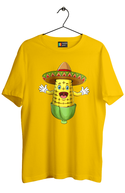 Men`s t-shirt with prints Sombrero Corn. Corn, food, sombrero. 2070702