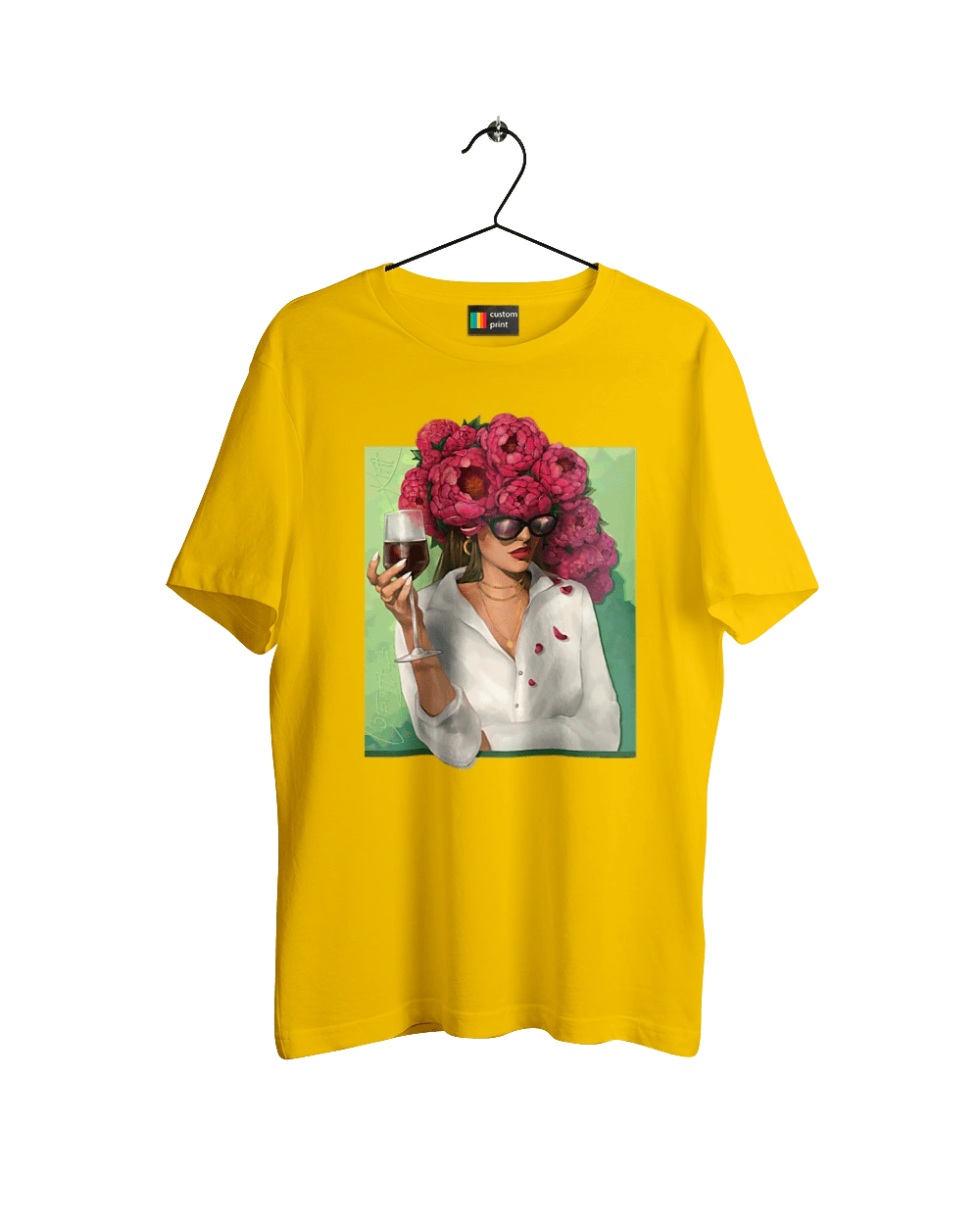 Girl with peonies and a glass