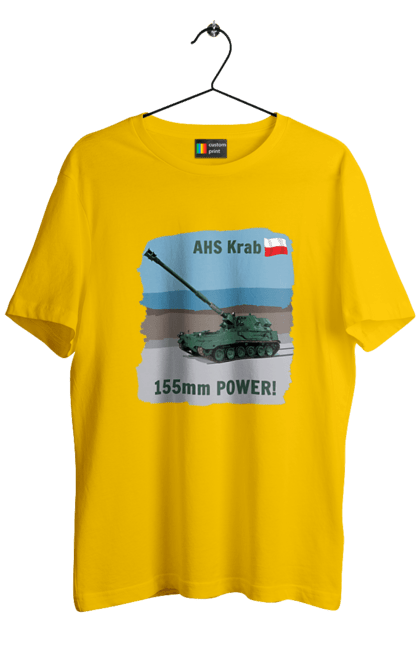 Футболка чоловіча з принтом "155mm Power! САУ Krab оливковий". Ahs krab, артилерія, гаубиця, краб, польща, сау. 2070702