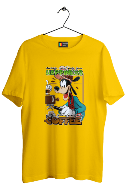 Men's t-shirt with prints Goofy Coffee. Animated series, cartoon, coffee, cup, disney, dog, goofy. 2070702