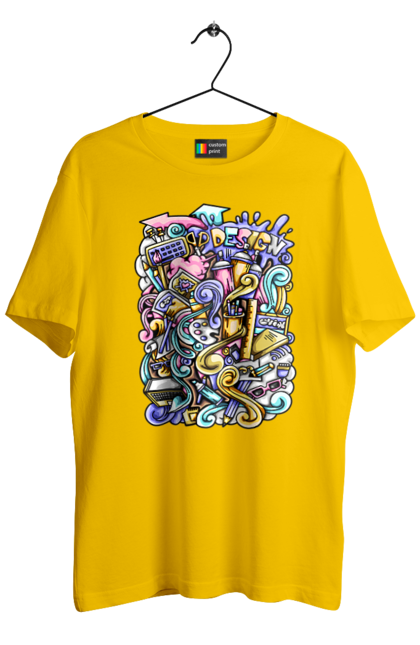 Футболка чоловіча з принтом "Школа навчання". Зошит, калькулятор, канцелярія, навчання, олівець, ручка, школа. 2070702