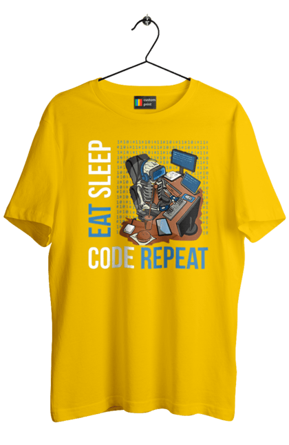 Футболка чоловіча з принтом "Їж Cпи Кодуй Повторюй". Айті, айтішник, для айтішника, для програміста, їж спи, кодуй повторюй, подарунок айтішнику, подарунок програмісту, програміст, розробник. 2070702