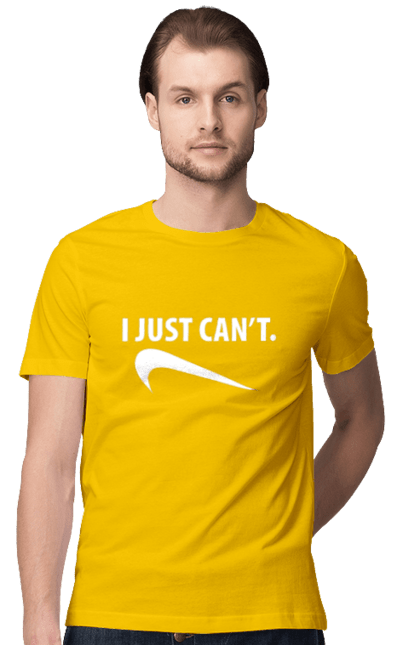 Men's t-shirt with prints I just can't. Demotivator, i can`t, motivation, nike, phrase, sport. 2070702