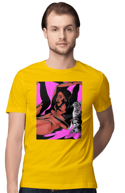 Футболка чоловіча з принтом "Дівчина Отримує Задоволення". Гола, задоволення, кішка, пристрасть. 2070702