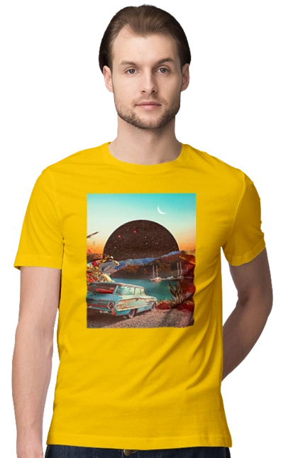 Painting, car by the river