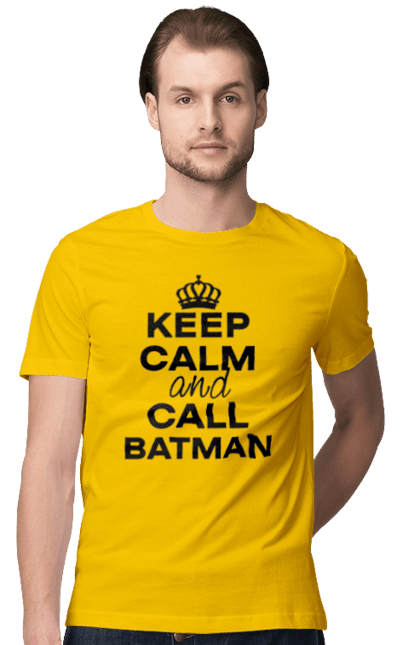 Футболка чоловіча з принтом "Keep Calm and Call Batman чорна". Бетмен, з написами, зберігай спокій, меми, популярні, прикольні. 2070702