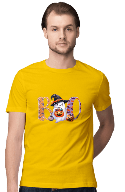 Men's t-shirt with prints Halloween Ghost. Costume, ghost, halloween, holiday, october, october 31, scary, sweets, trick or treat. 2070702