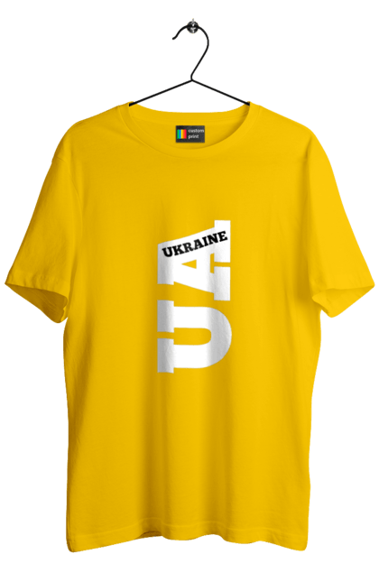 Футболка чоловіча з принтом "Україна". Абревіатура, батьківщина, емблема, логотип, напис, текст, україна. 2070702