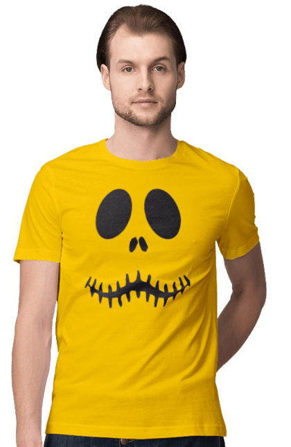 Men's t-shirt with prints Halloween pumpkin face. Costume, halloween, holiday, october, october 31, pumpkin, scary, sweets, trick or treat. 2070702