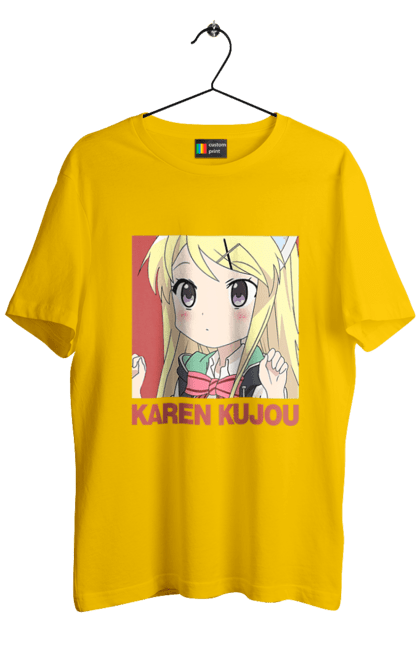 Футболка мужская с принтом Золотая мозаика Карен Кудзё. Anime, karen kujo, kiniro mosaic, kinmoza, manga, аниме, золотая мозаика, карен, карен кудзё, манга. 2070702