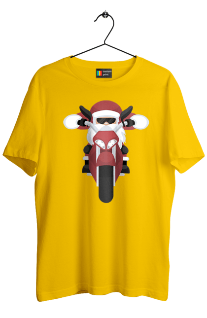 Футболка чоловіча з принтом "Санта на мотоциклі". Мотоцикл, новий рік, різдво, санта. 2070702