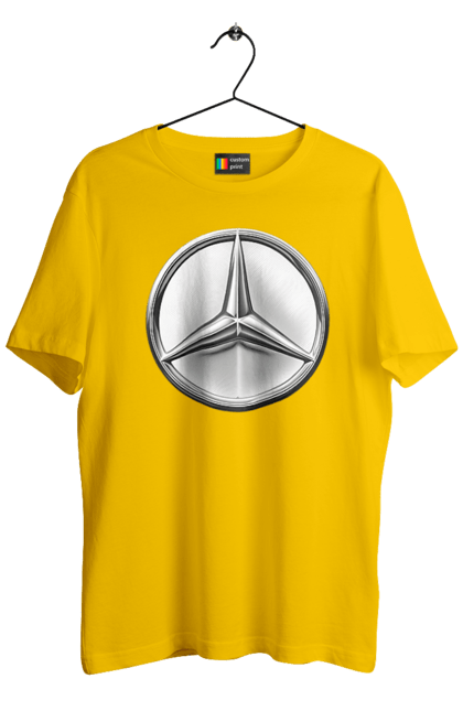 Футболка чоловіча з принтом "Mercedes Benz Лого Металік". Авто, автомобіль, логотип мерседес, машини, мерс, мерседес. 2070702
