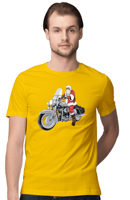Футболка чоловіча з принтом "Санта На Мотоциклі". Мотоцикл, новий рік, санта, свято. 2070702