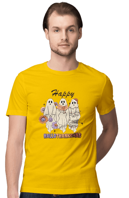 Men's t-shirt with prints Halloween Ghost. Costume, ghost, halloween, holiday, october, october 31, scary, sweets, trick or treat. 2070702